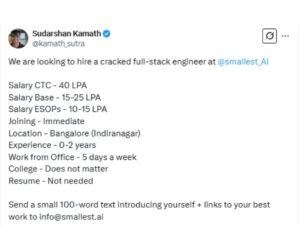 Bengaluru AI startup offers Rs 40 LPA job: Resume not needed